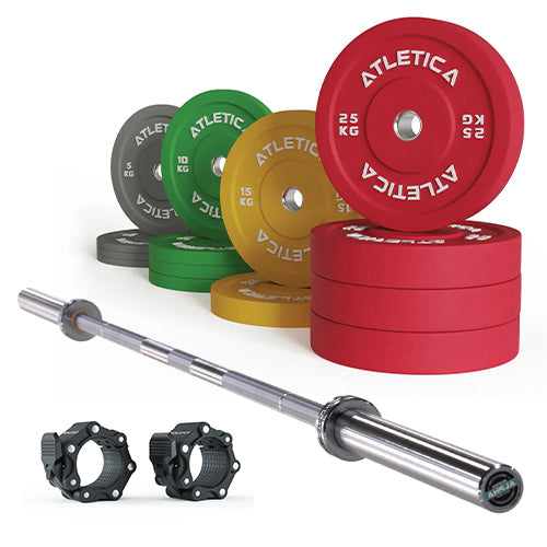 Set barre de musculation Alpha | disques bumper colorés 190 kg | Colliers Pro