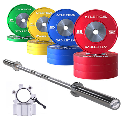 Langhantel Set Beta Chrome I Competition Bumper Plates 260kg I Aluminiumverschlüsse weiß