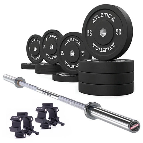 Gamma Langhantel Chrome mit schwarzen Bumper Plates 190 kg und Aluminium Hantelverschlüssen