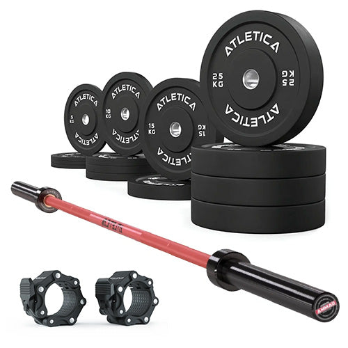 Barre olympique Gamma RED | Disques bumper Noir 190kg | Colliers de serrage Aluminium