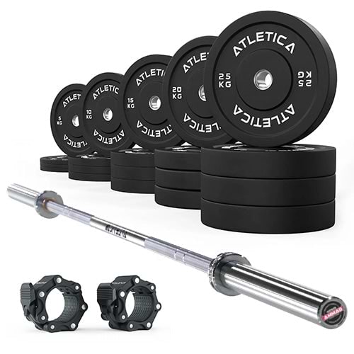 Gamma Chrome Barbell | 300 kg Black Bumper Plates | Aluminum Barbell Collars