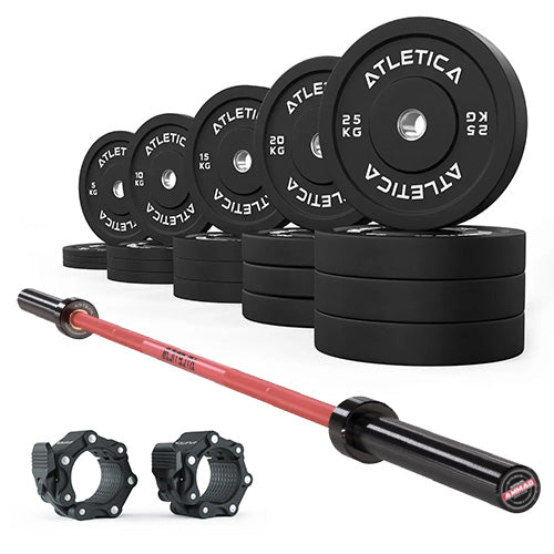 Barre d'haltérophilie Gamma | disques bumper Noir 300 kg | Colliers pour haltères PRO