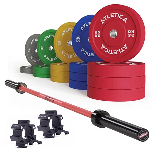 Langhantel Set Gamma Red mit farbigen Color Bumper Plates 300 kg und Aluminium Hantelverschlüssen