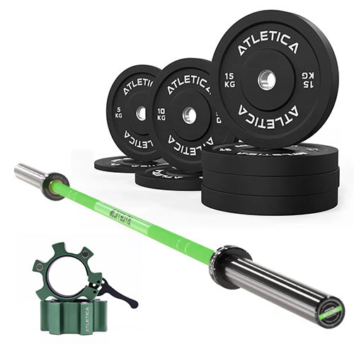 Langhantel Set Delta Electric Green | Bumper Plates Schwarz 90kg | Aluminium Hantelverschlüsse