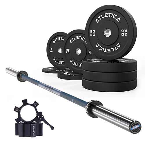 Langhantel Set Delta Dark Blue I Bumper Plates 110 kg I Aluminiumverschlüsse