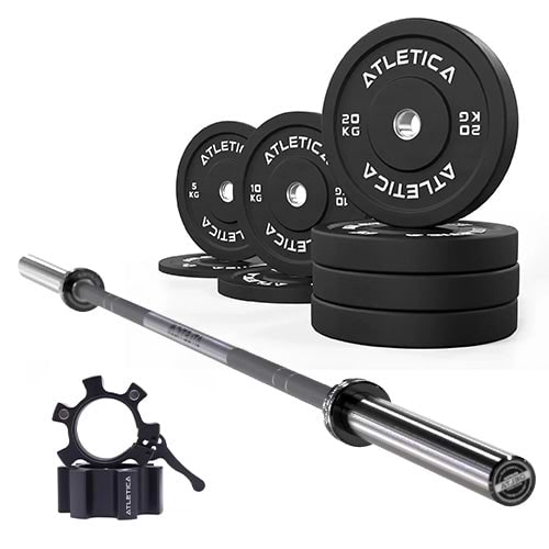 Langhantel SET Delta Battleship Grey | 110 kg Bumper Plates Schwarz | Aluminium Verschlüsse Schwarz