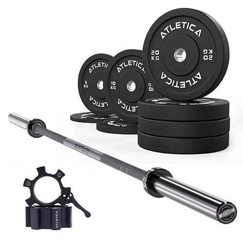 Langhantel SET Delta Battleship Grey | 110 kg Bumper Plates Schwarz | Aluminium Verschlüsse Schwarz