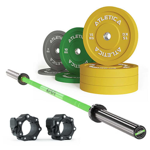 Set Delta Vert électrique | Disques bumper colorés 90 kg | Colliers en caoutchouc