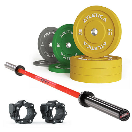 Vægtstangssæt Delta Electric red | Color bumper-skiver 90 kg | Pro-låse