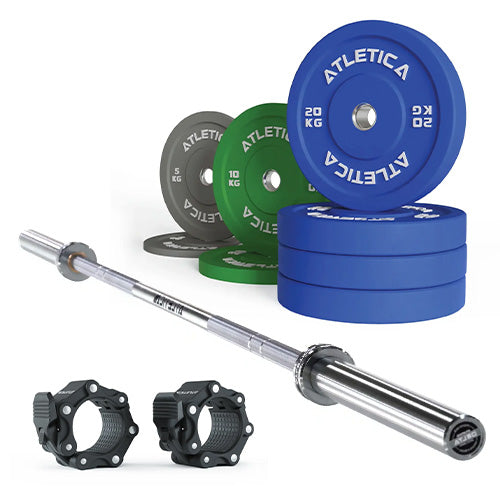 Vægtstangssæt Delta Chrome | Color bumper-skiver 110 kg | Pro-låse