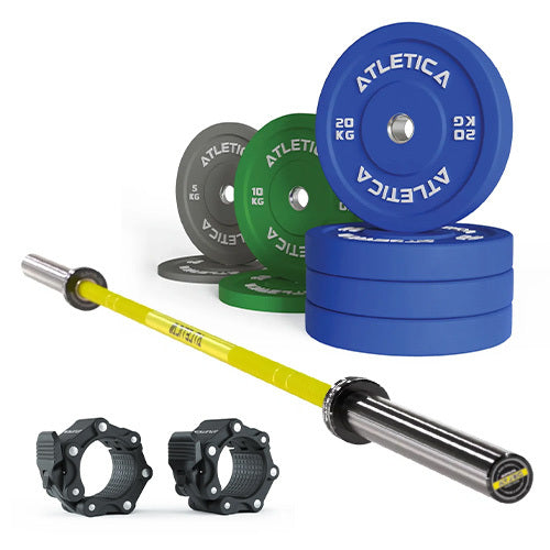 Vægtstangssæt Delta Electric yellow | Color bumper-skiver 110 kg | Pro-låse