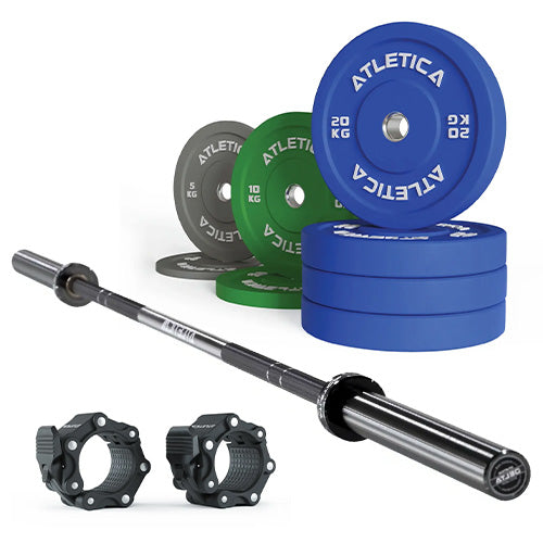 Sada olympijské osy Delta Tripple Black | Color bumper kotouče 110 kg | Hliníkové uzávěry