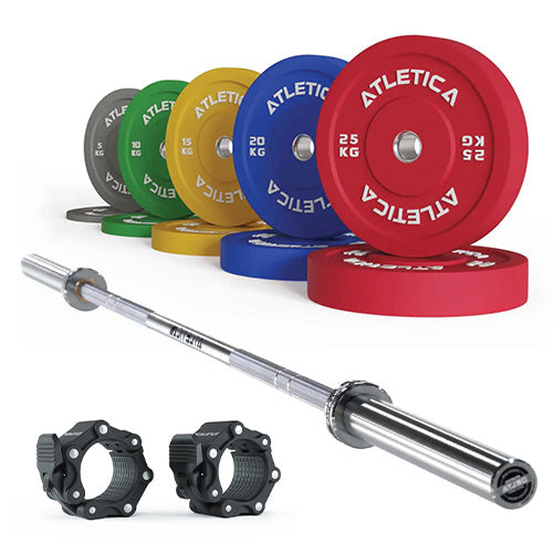 Barre olympique Delta Chrome | disques bumper Color 150kg | Colliers Pro