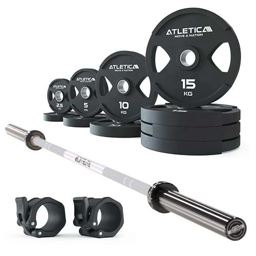 Langhantel Set Delta in weiß mit 2H Gripper Plates 95kg Set und Verschlüsse