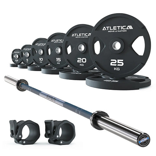 Langhantel Set Delta Dark Blue I 2H Gripper Plates 155kg I Kautschuk Verschlüsse