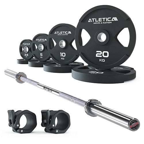 Langhantel Set Yota in Chrome mit 2H Gripper Plates 75 kg und Kautschuk Verschlüsse