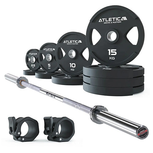 Langhantel Set Yota in Chrome mit 2H Gripper Plates 95 kg und Kautschuk Verschlüsse