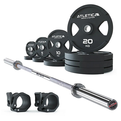 Langhantel Set Yota in Chrome mit 2H Gripper Plates 115 kg und Kautschuk Verschlüsse