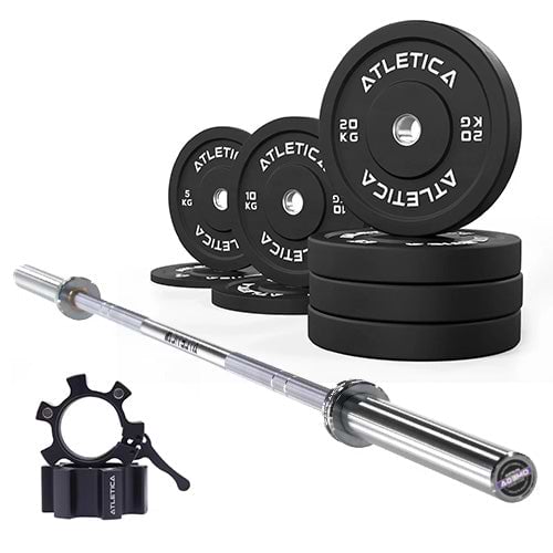 Langhantel SET Omega | Bumper Plates Schwarz 110kg | Aluminium Verschlüsse