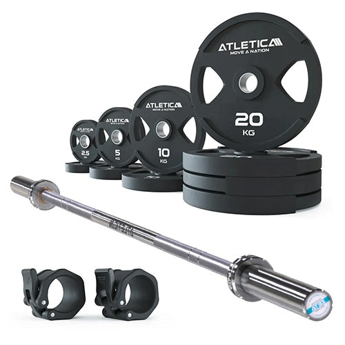 Langhantel Set Zeta mit 2H Gripper Plates 115 kg und Kautschuk Verschlüsse