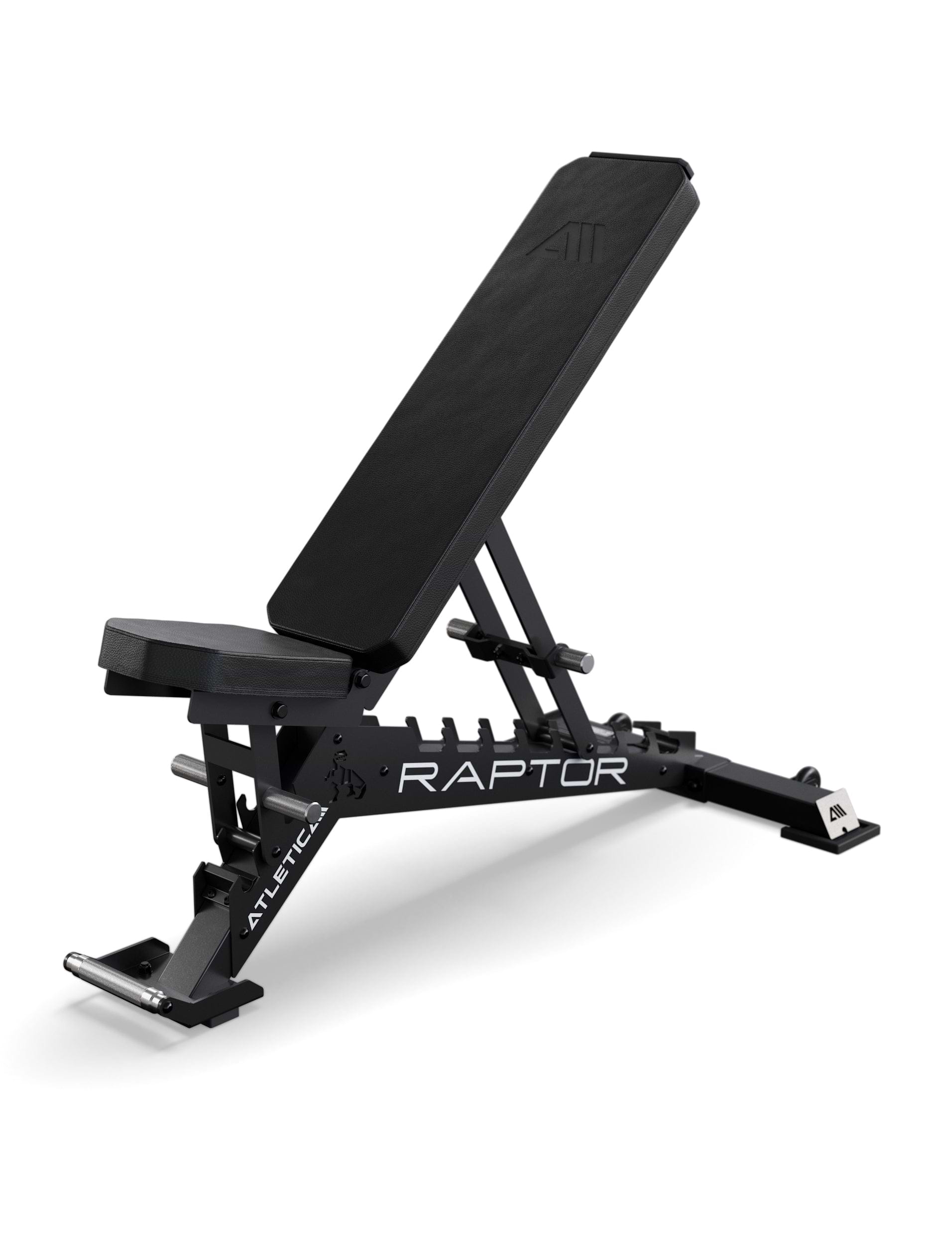 Atletica Hantelbank Raptor mit schwarzem Polster und schwarzen Zahnplatten