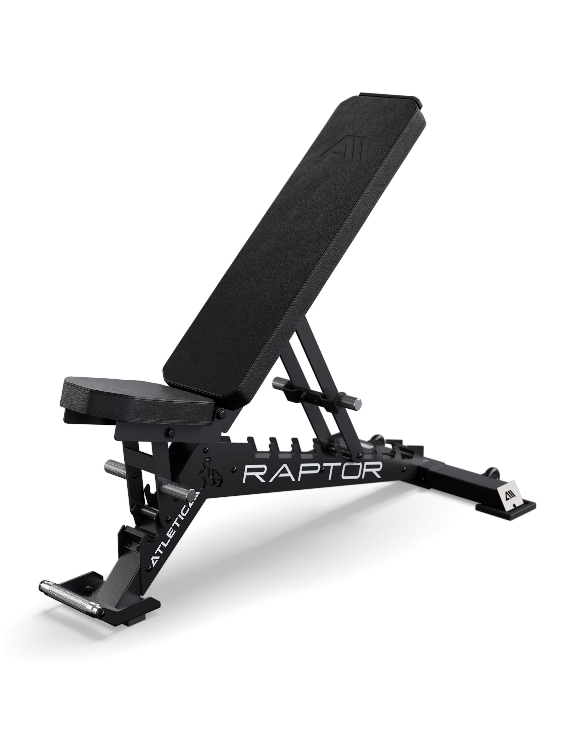 Atletica Hantelbank Raptor mit schwarzem Polster und schwarzen Zahnplatten