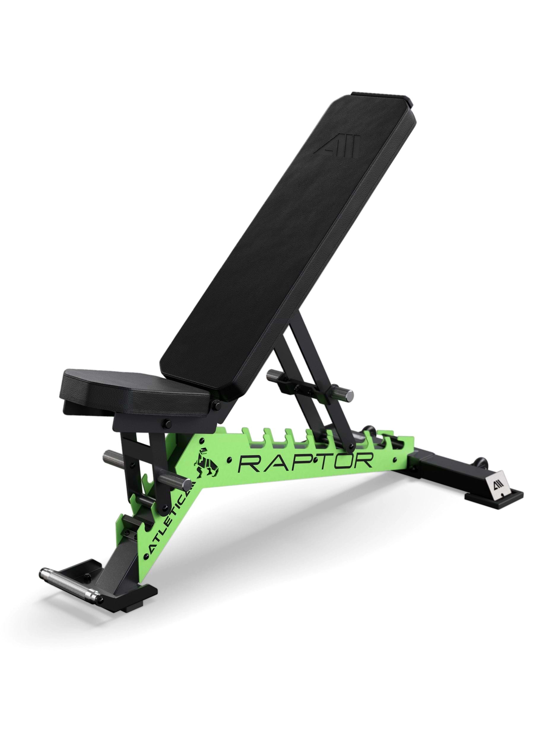 Atletica Hantelbank Raptor mit schwarzem Polster und Electric Green Zahnplatten