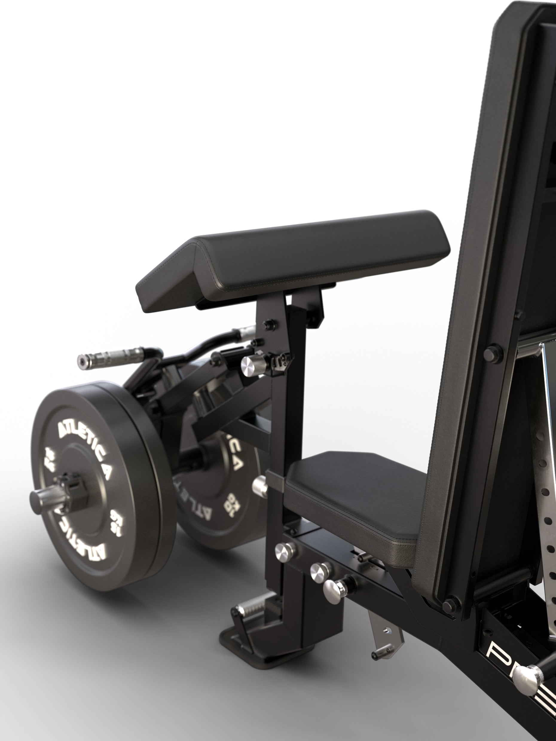 Atletica Predator EVO modulare Hantelbank - EVO Arm Option beladen mit Bumper Plates