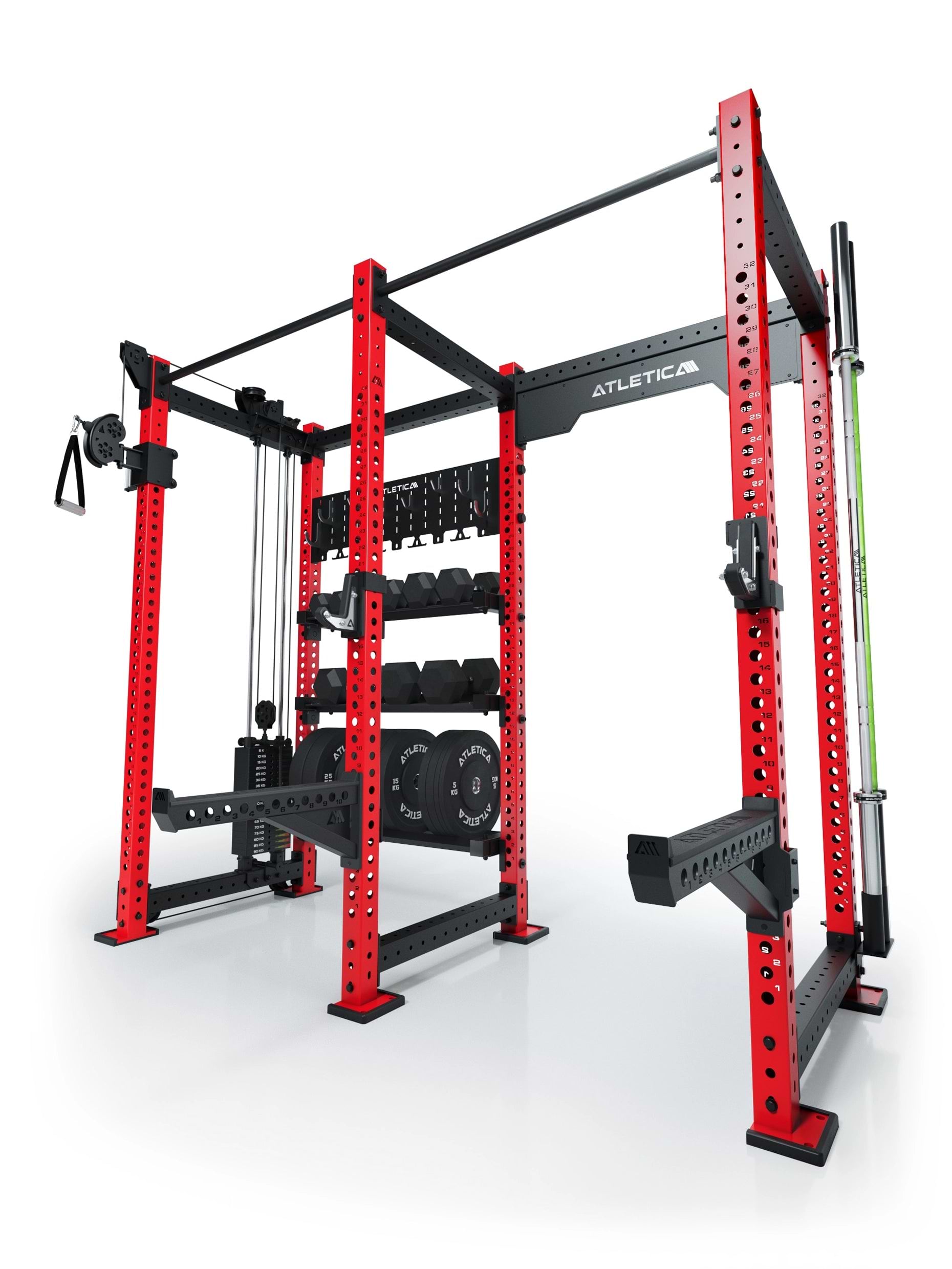Power Rack mit Kabelzug auf der linken Seite: R8 Falcon in rot