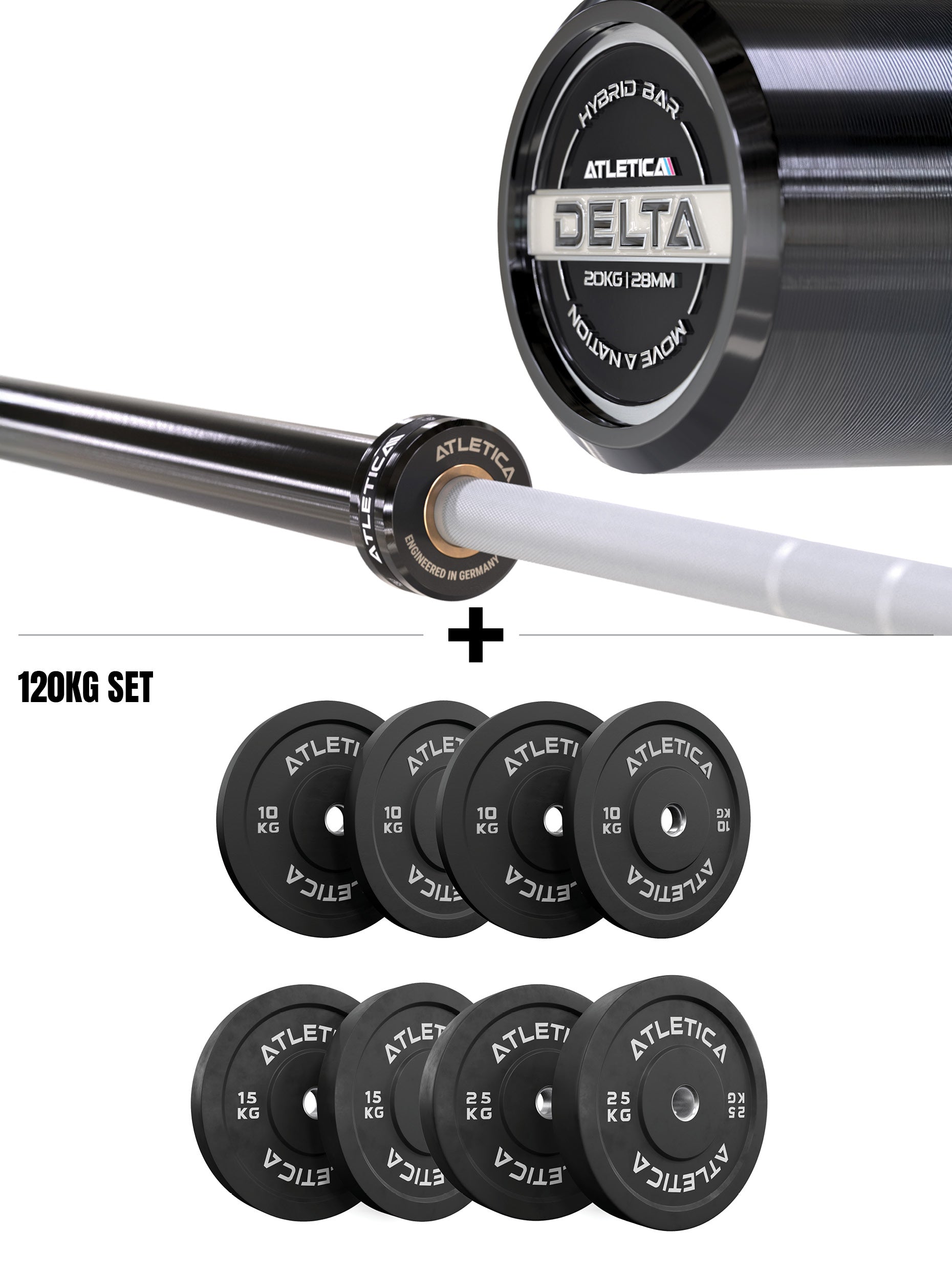 Delta Shadow Set: Langhantel Delta und 120kg Bumper Plates Set