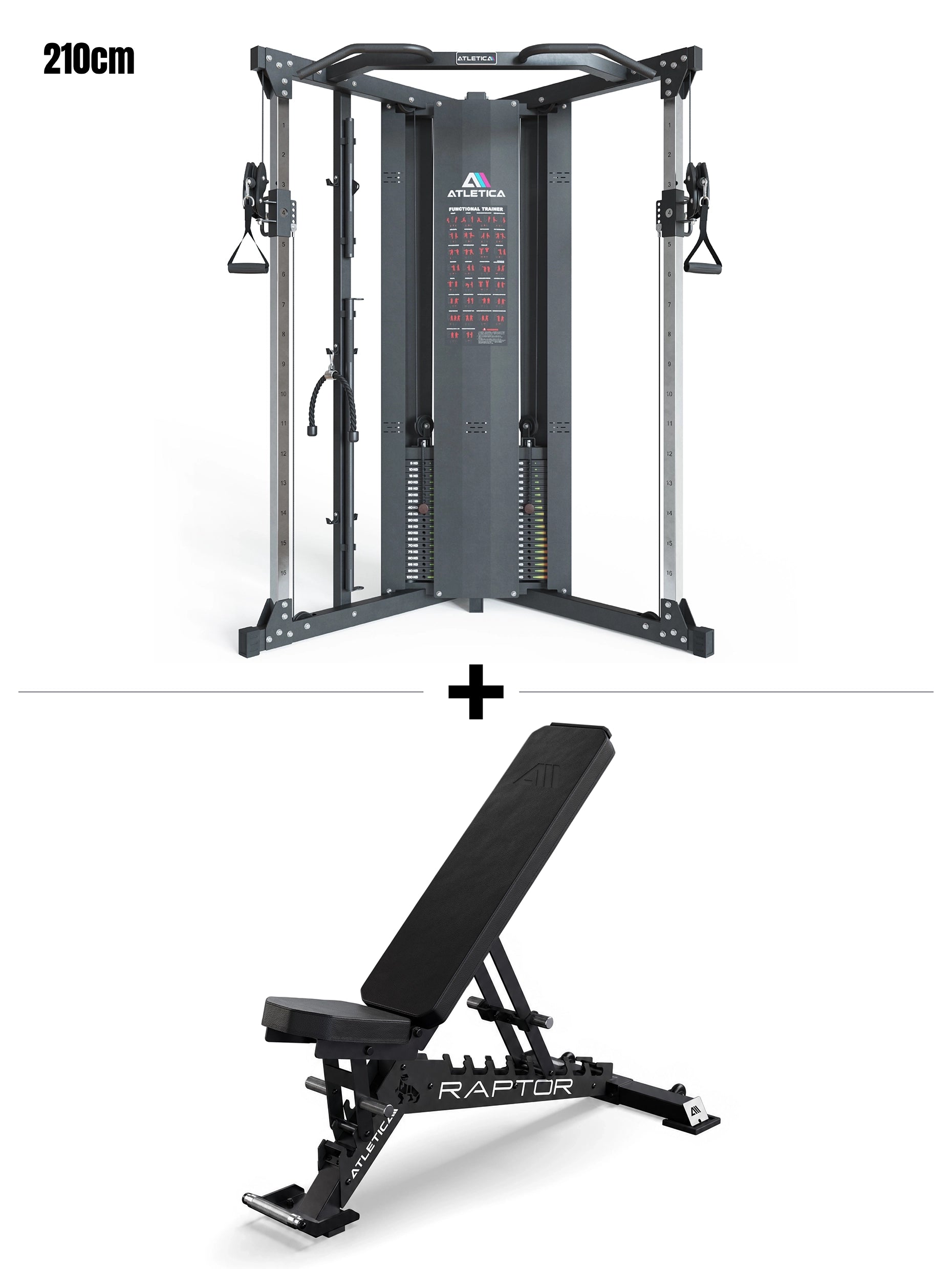 Range Set mit X-Five High Kabelzugstation in 210 cm Höhe und schwarzer Raptor Hantelbank
