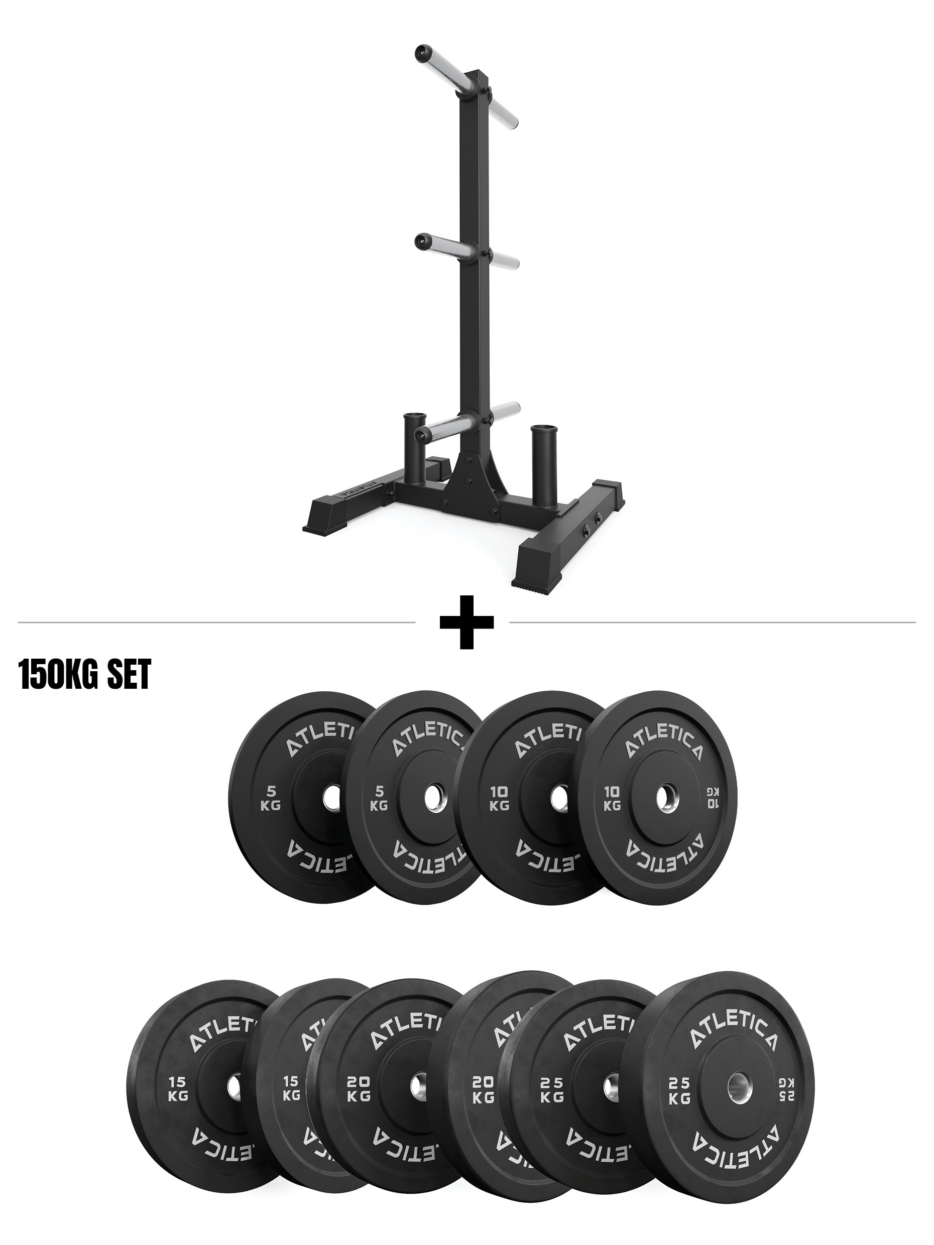 Rhino Set I 150kg Black Bumper Plates & Rhino Hantelscheibenablage, Black Week Sale