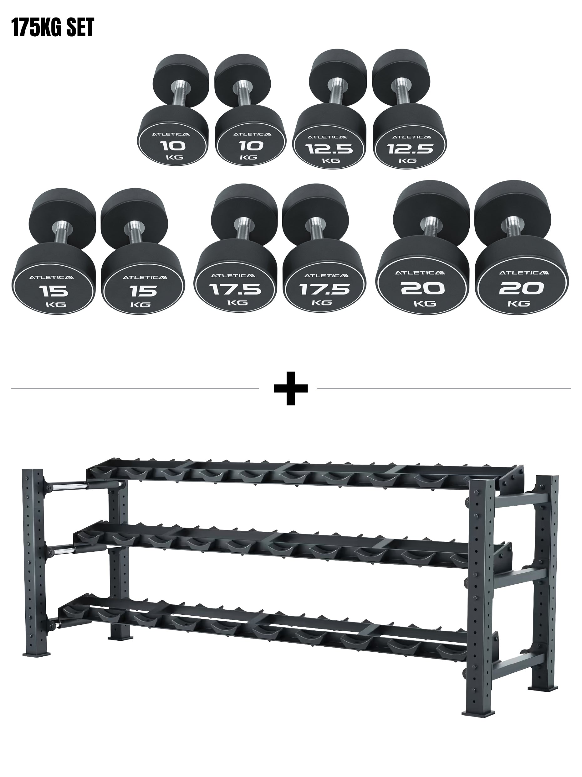 Mammoth Set M | Premium Kurzhantelregal & PU Rundhanteln 10 - 20kg, Black Week Sale