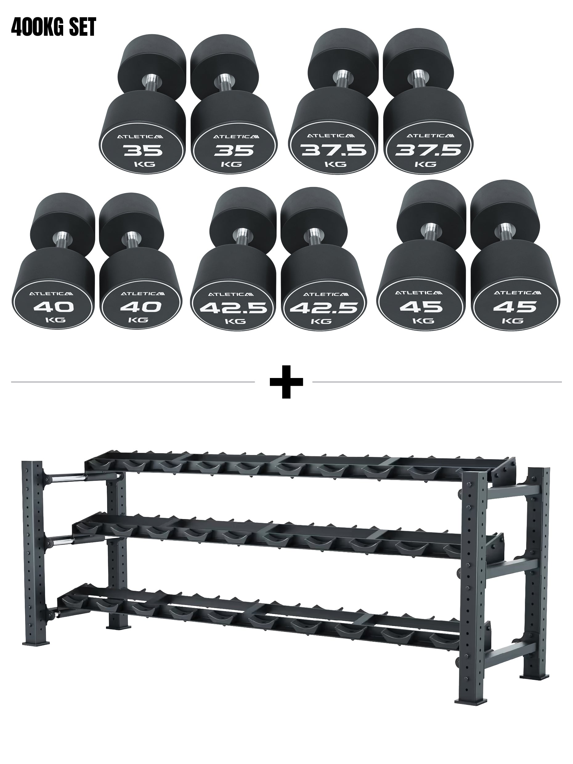 Mammoth Set XL | Premium Kurzhantelregal & PU Rundhanteln 35 - 45kg, Black Week Sale