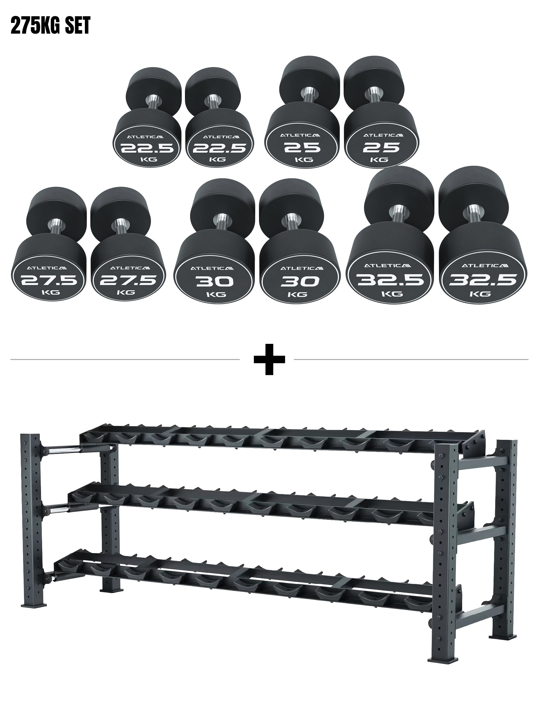 Mammoth Set L | Premium Kurzhantelregal & PU Rundhanteln 22.5 - 32.5kg, Black Week Sale