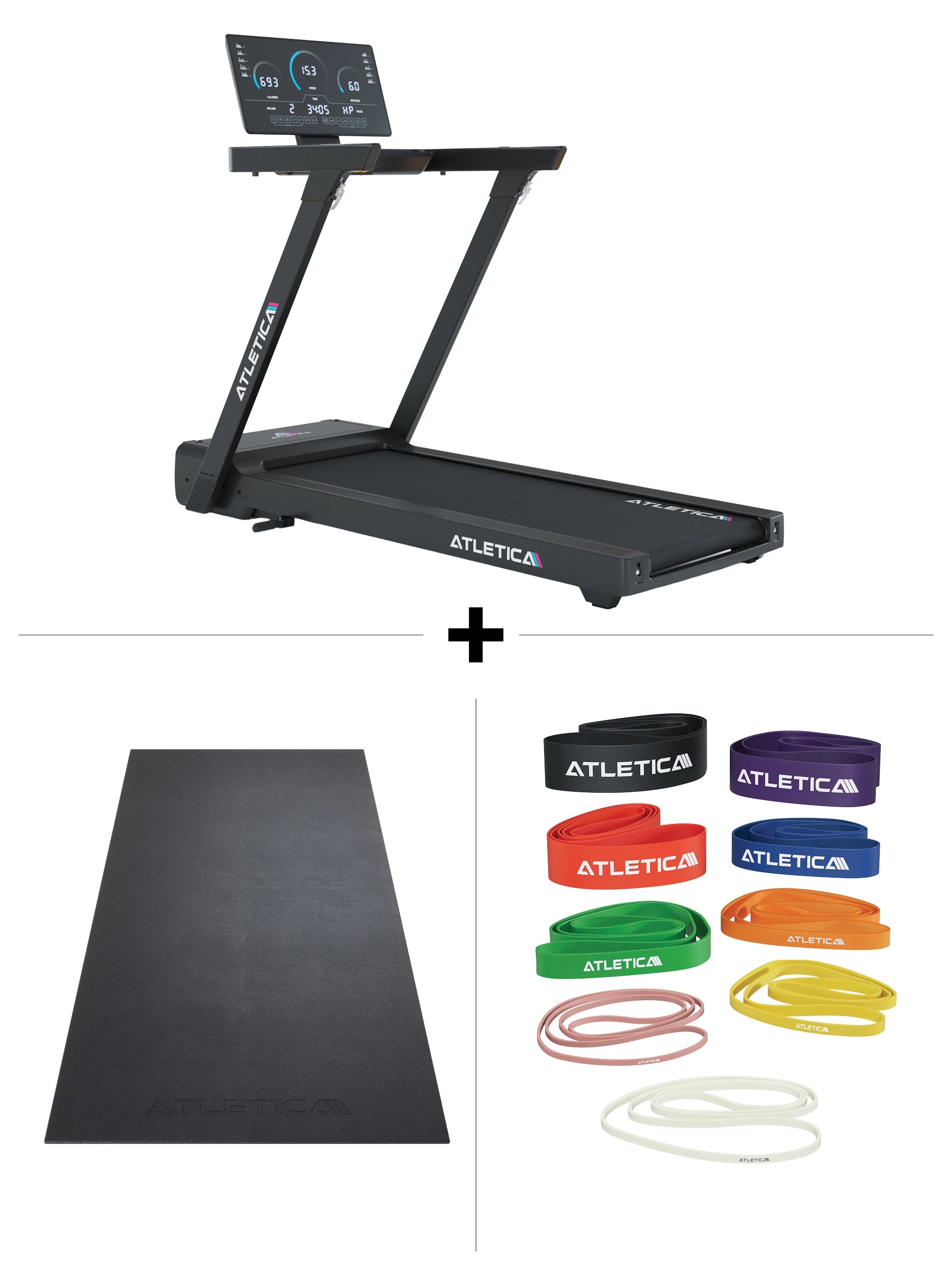 Flash Laufband Set mit Widerstandsbändern und Cardio Bodenschutzmatte