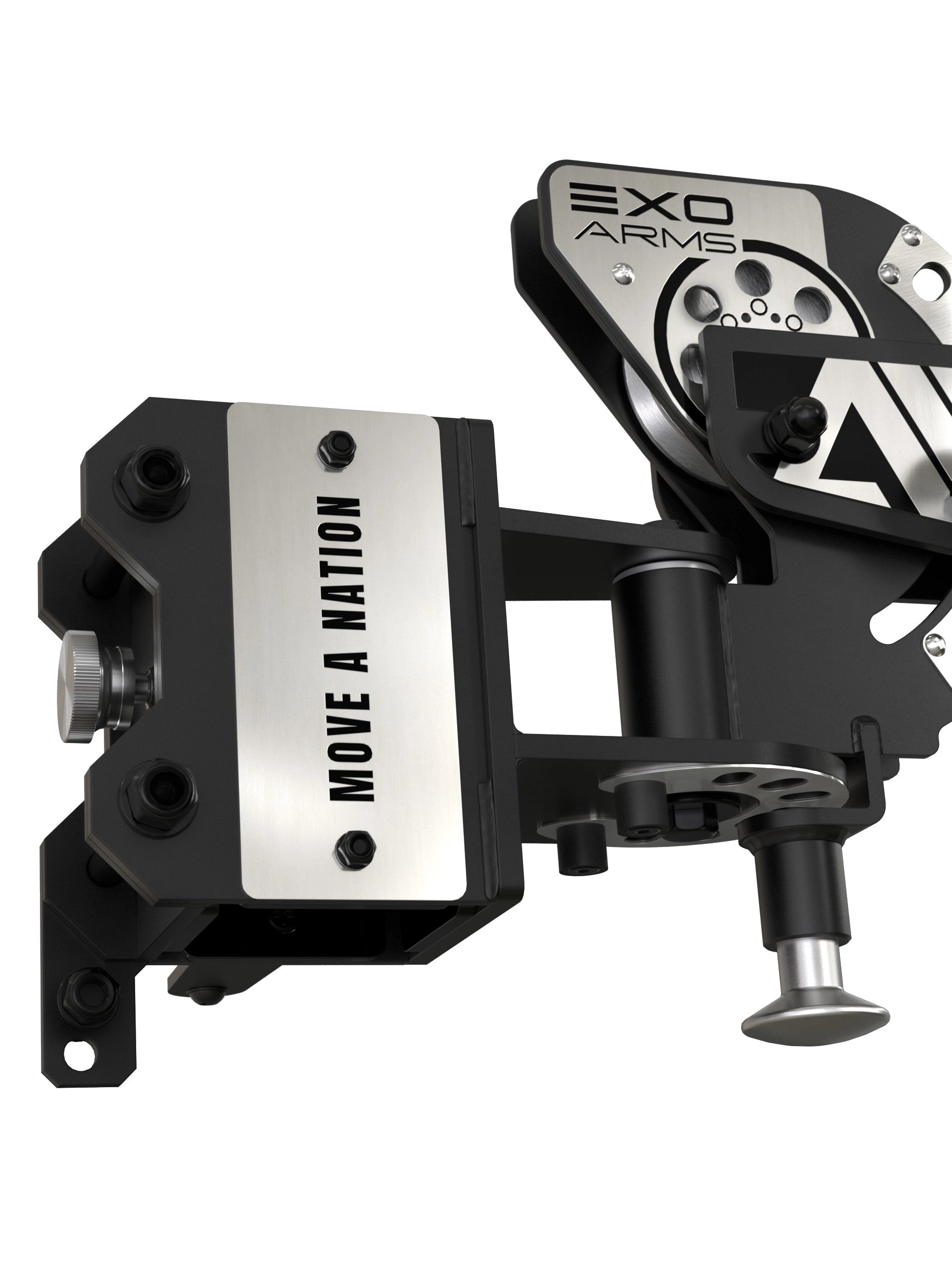 ATLETICA EXO Arms – Trolley-Halterung mit Logoplatte und Kabelzug-Arm, Aluminium Pop Pin