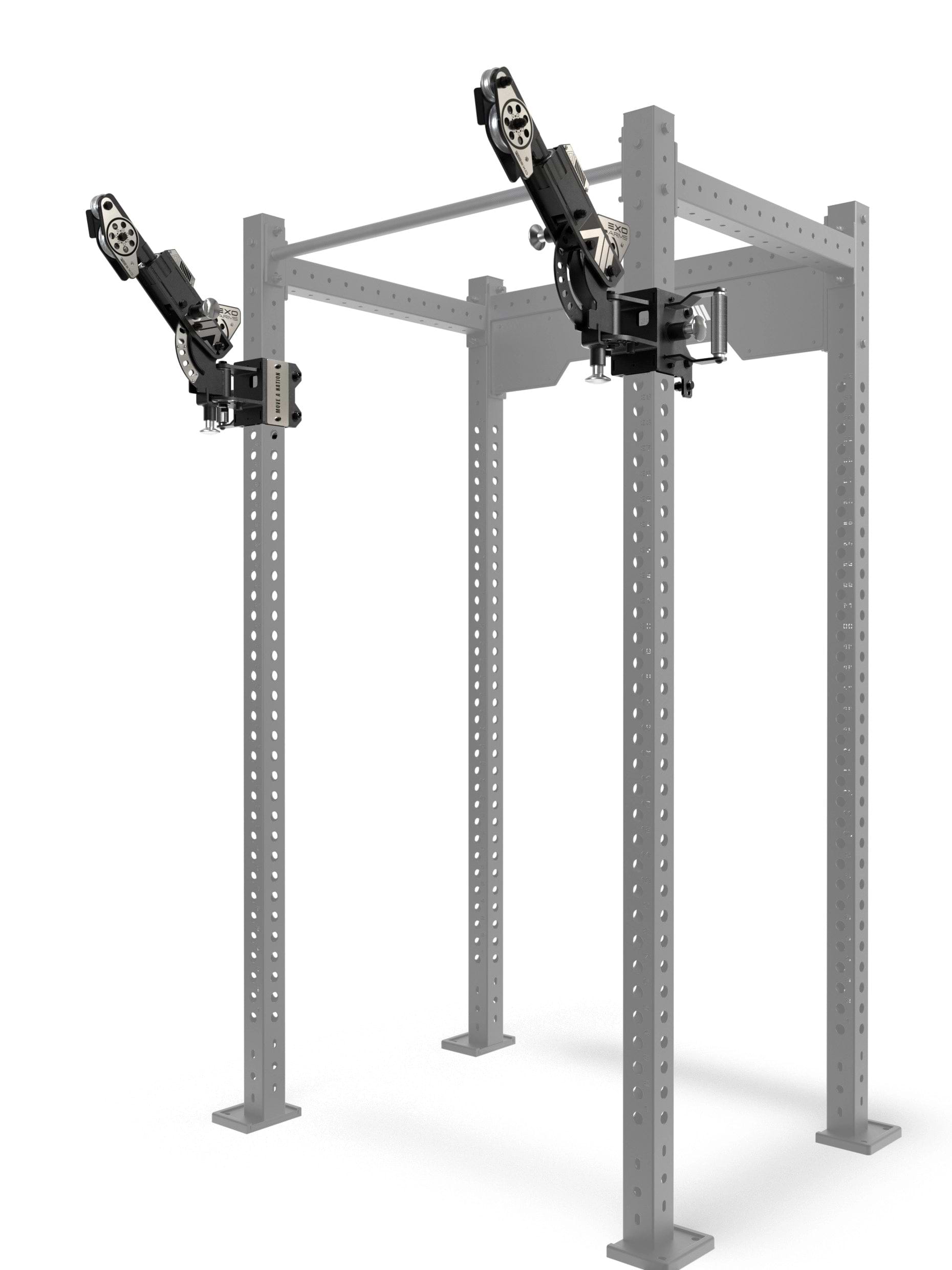 ATLETICA EXO Arms Paar am R8 Power Rack montiert, beide Arme an 75×75 mm Uprights