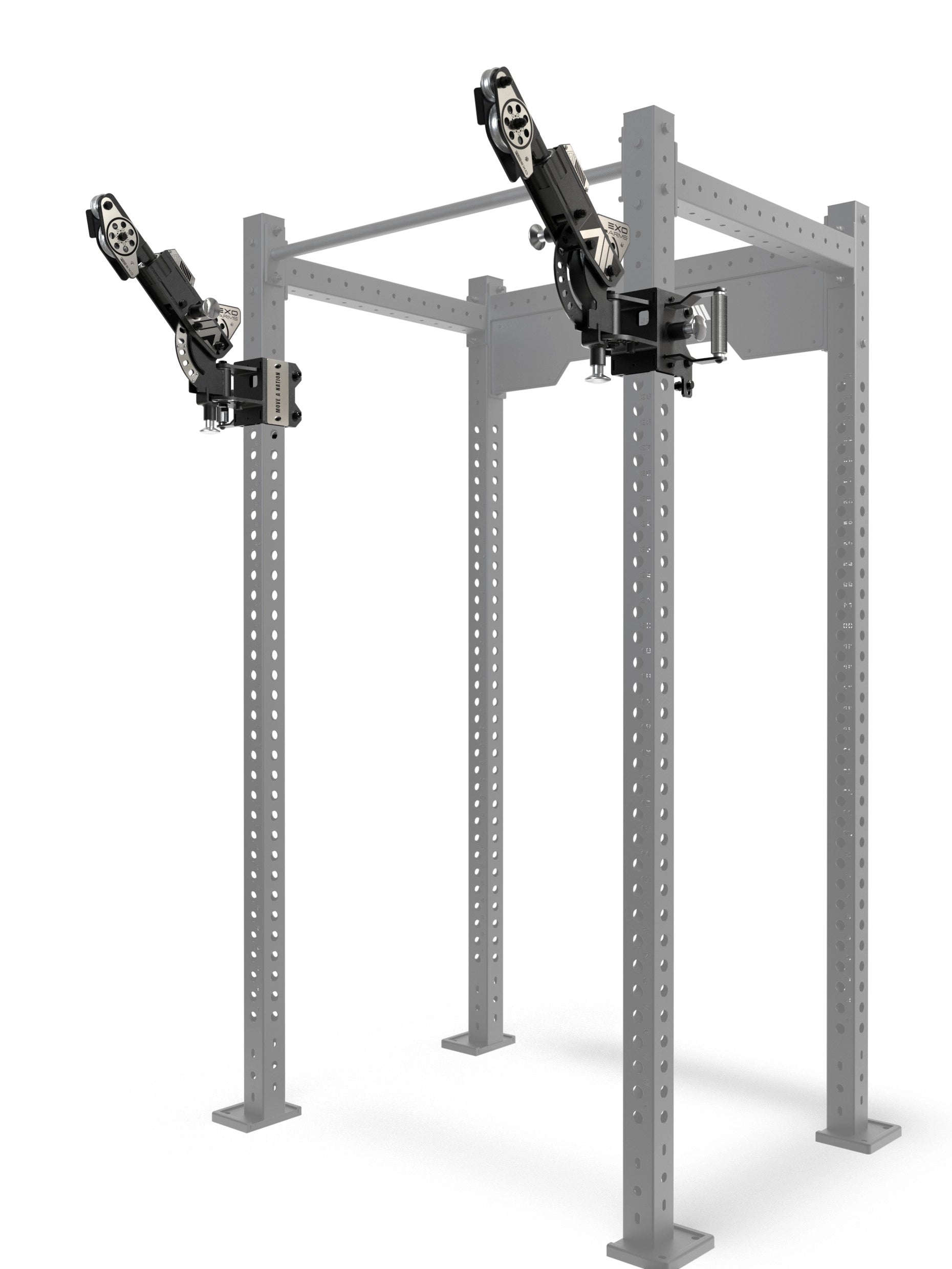 ATLETICA EXO Arms Paar am R8 Power Rack montiert, beide Arme an 75×75 mm Uprights