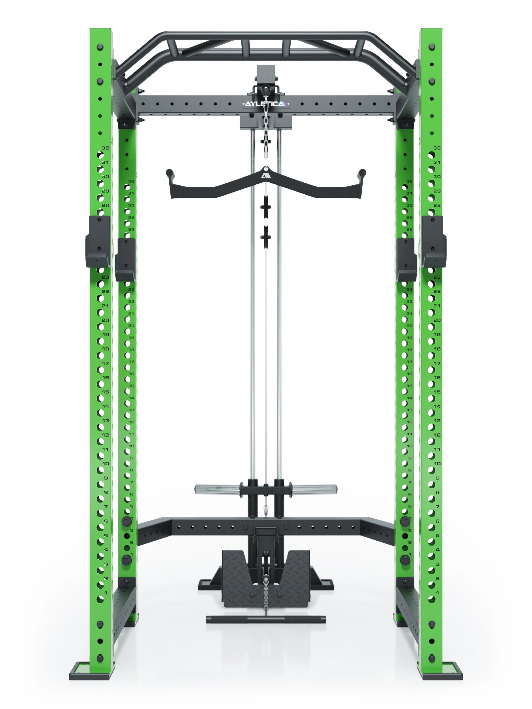 Atletica Power Rack R8 BlackHawk in Electric Green mit Klimmzugstange  und Kabelzug