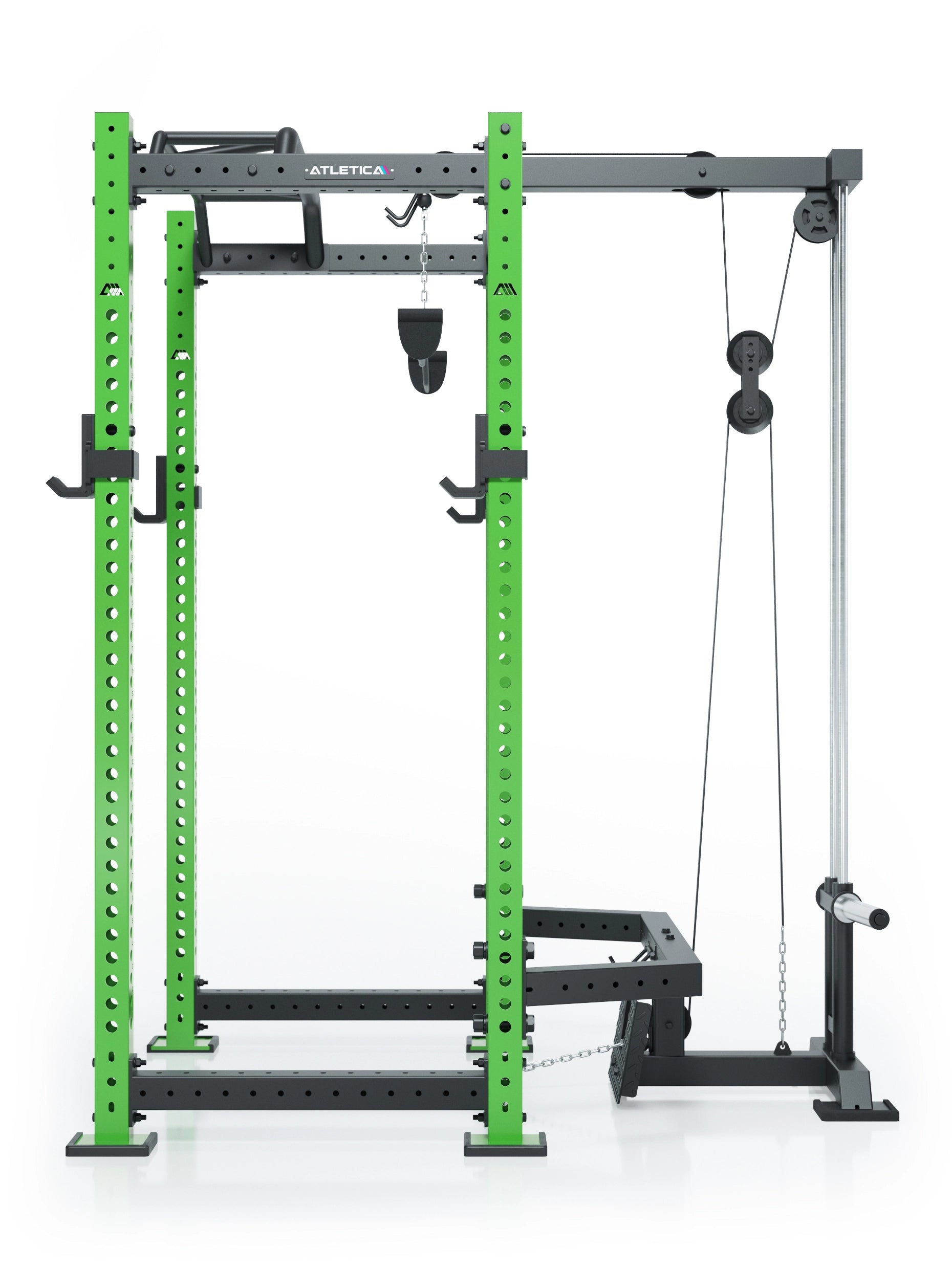 Power Rack R8 BlackHawk in Electric Green mit Kabelzug und Pull Up Bar 