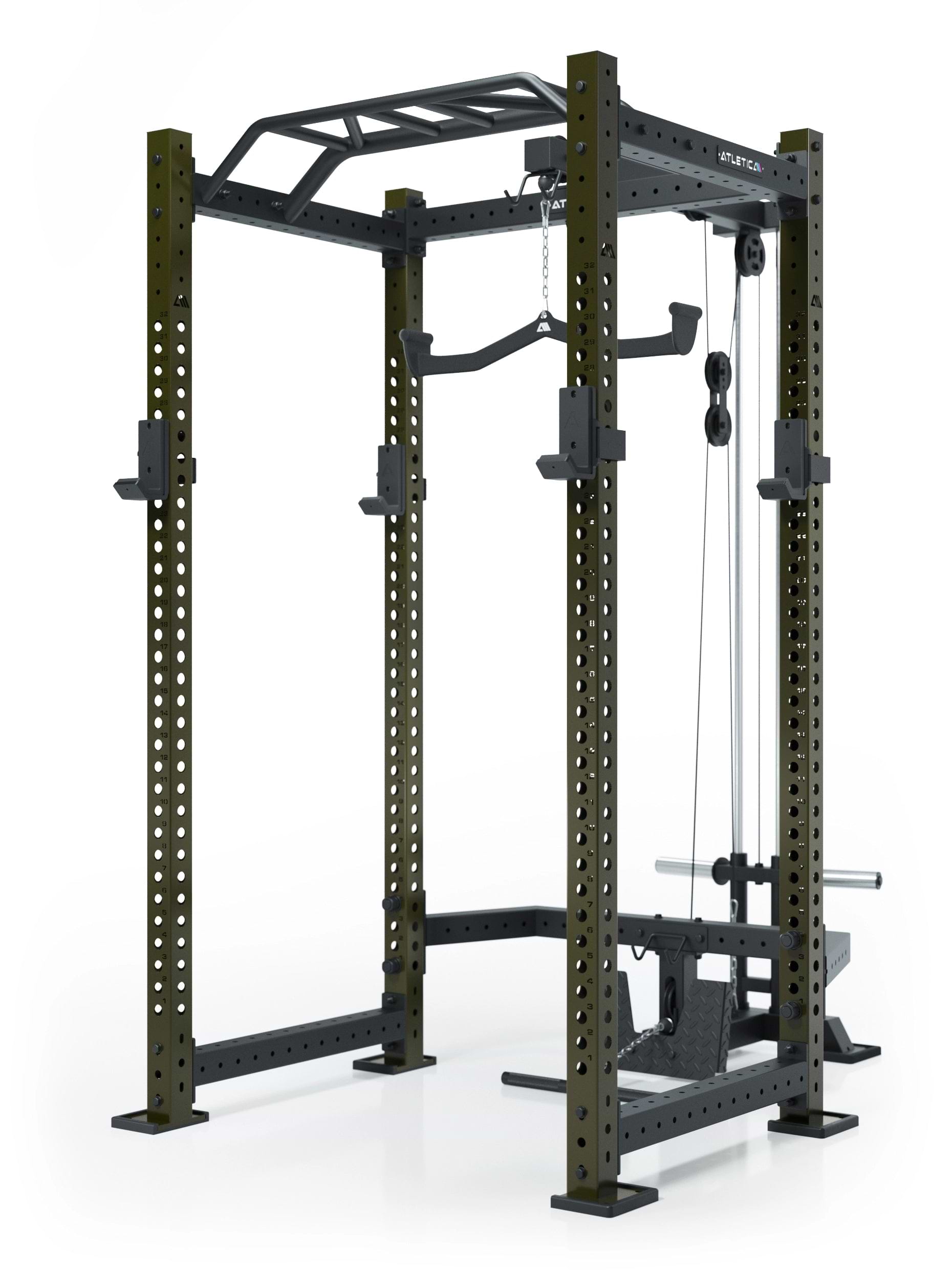Atletica Power Rack R8 BlackHawk in Military Green mit Klimmzugstange und Kabelzug
