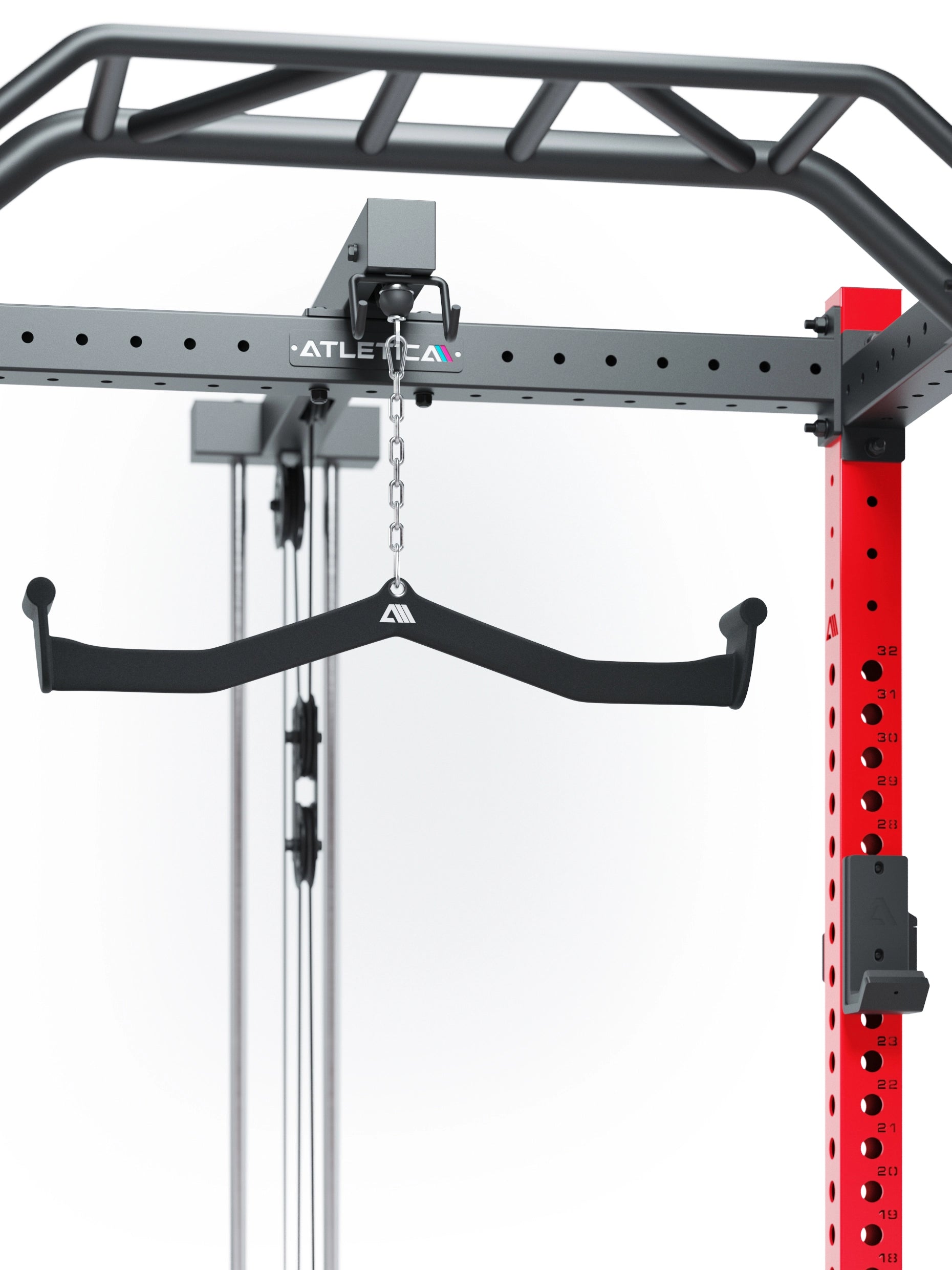 Atletica Power Rack R8 BlackHawk in Sportscar Red mit Klimmzugstange
