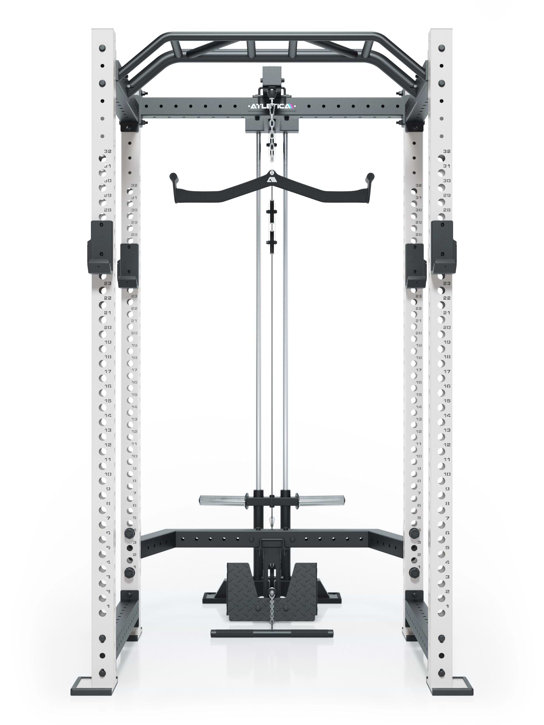 Power Rack R8 BlackHawk mit Kabelzug, Klimmzugstange und weißen Uprights