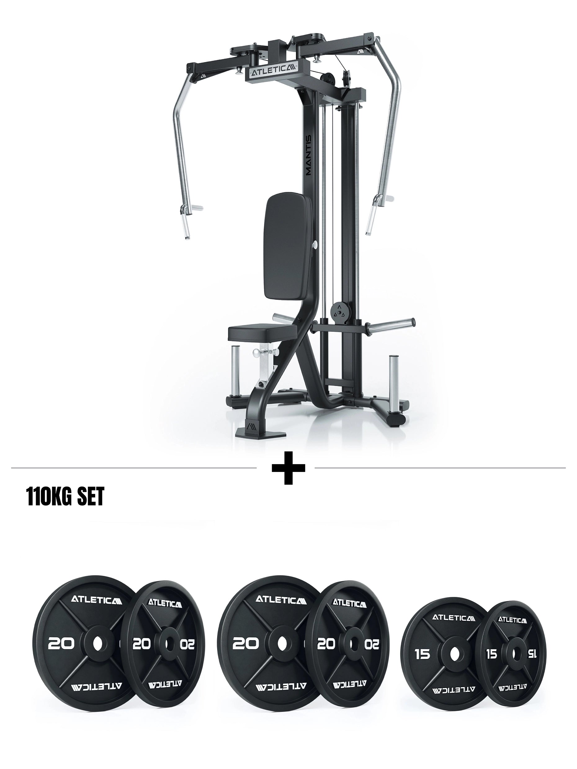 Atletica Mantis Plate Loaded Set - Butterfly-Maschine mit 110 kg Iron Plates-Set