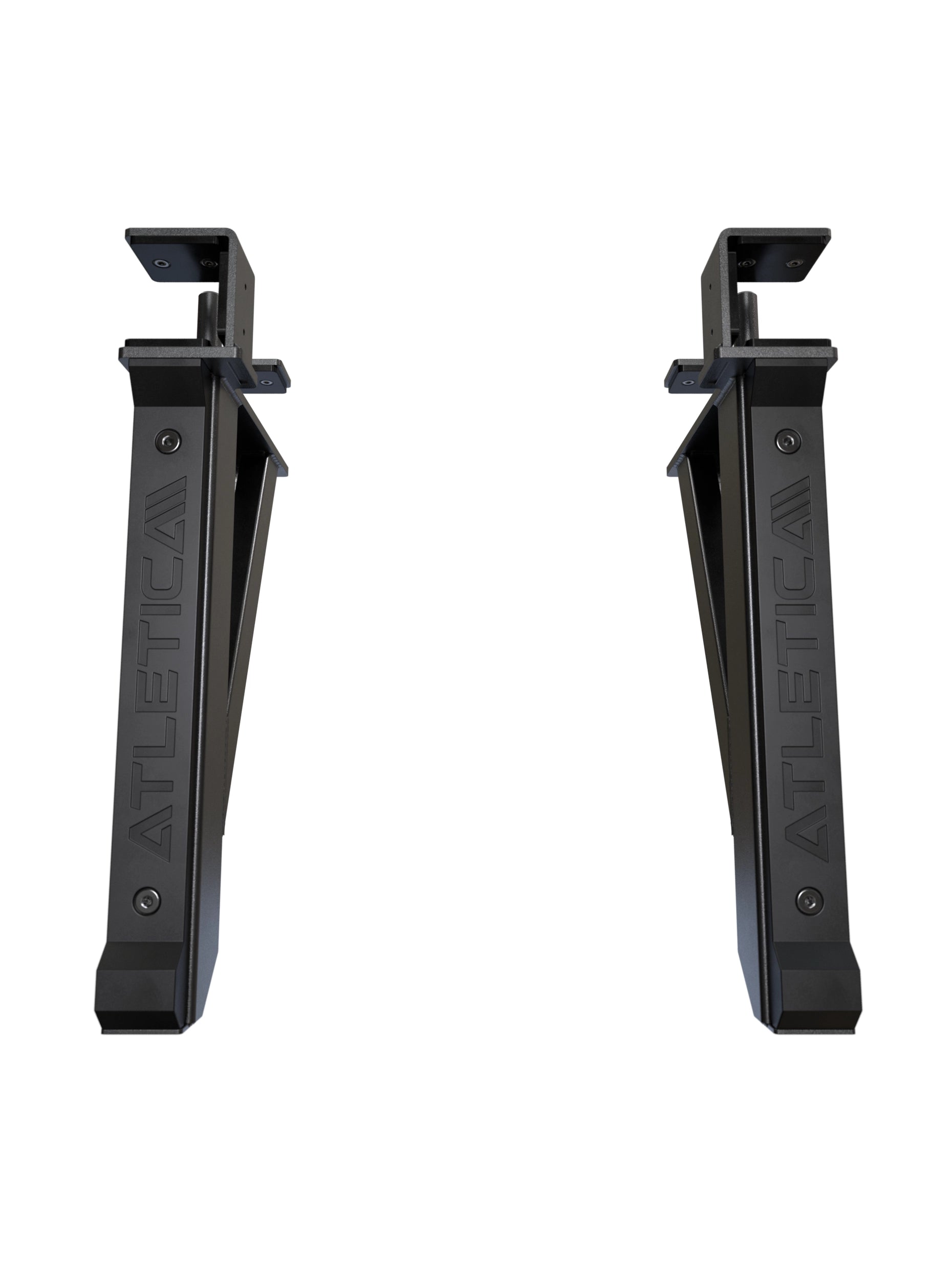 R7 Safety Spotter Arms Paar in schwarz, mit eingeprägtem Atletica Logo