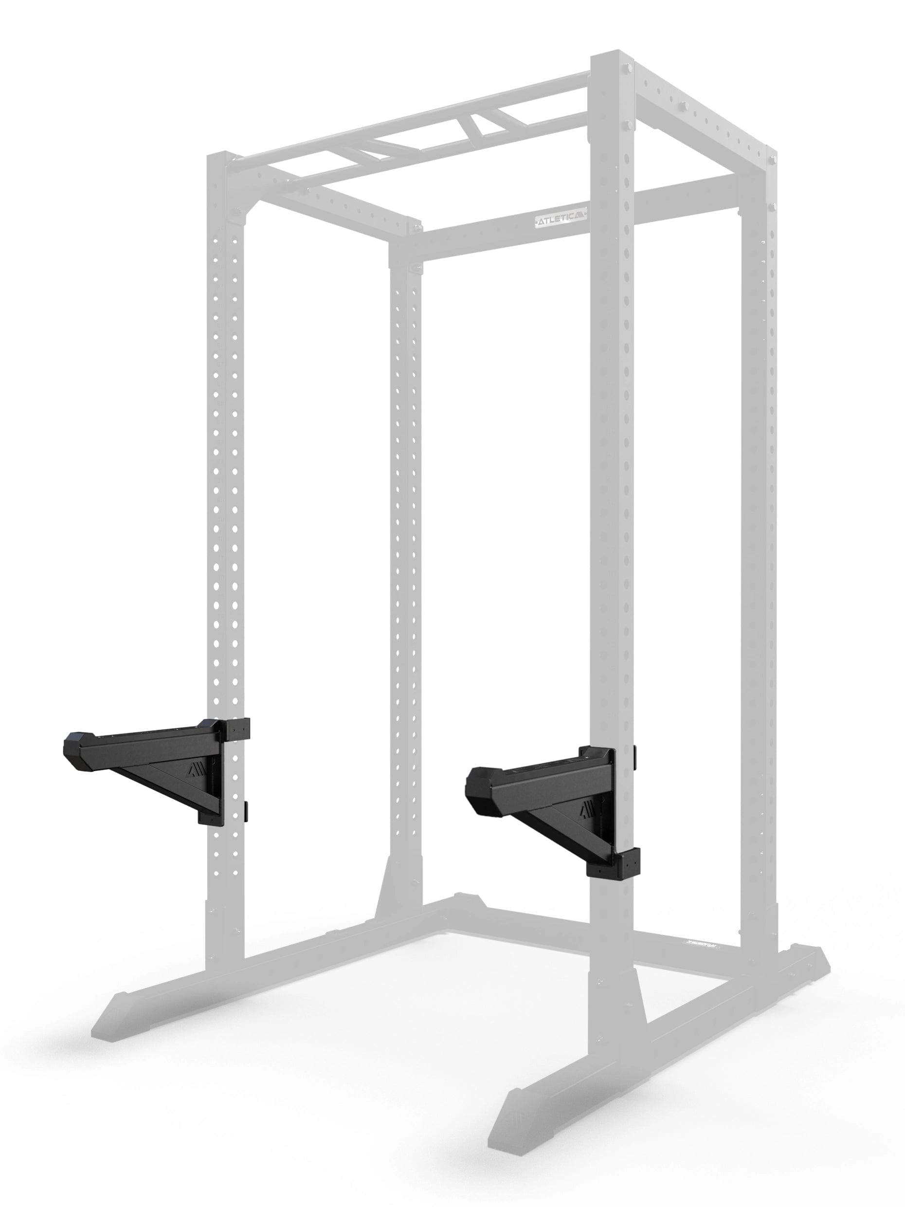 Atletica R7 Spotter Arms - schwarze Sicherheitsablagen Paar, montiert am R7 Power Rack