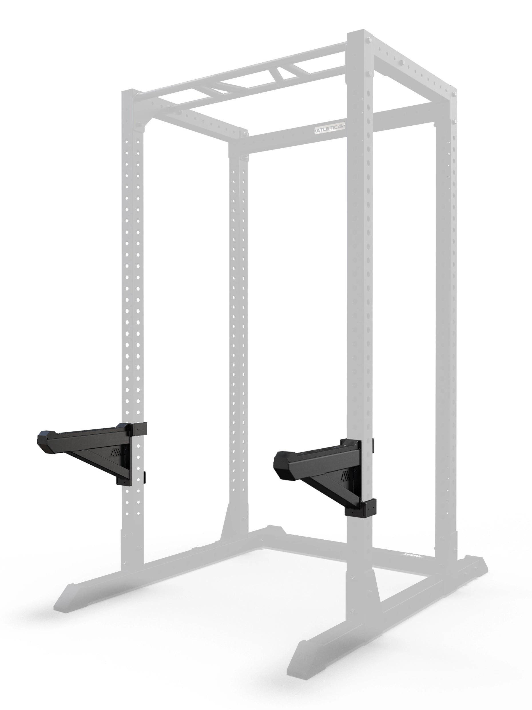 Atletica R7 Spotter Arms - schwarze Sicherheitsablagen Paar, montiert am R7 Power Rack