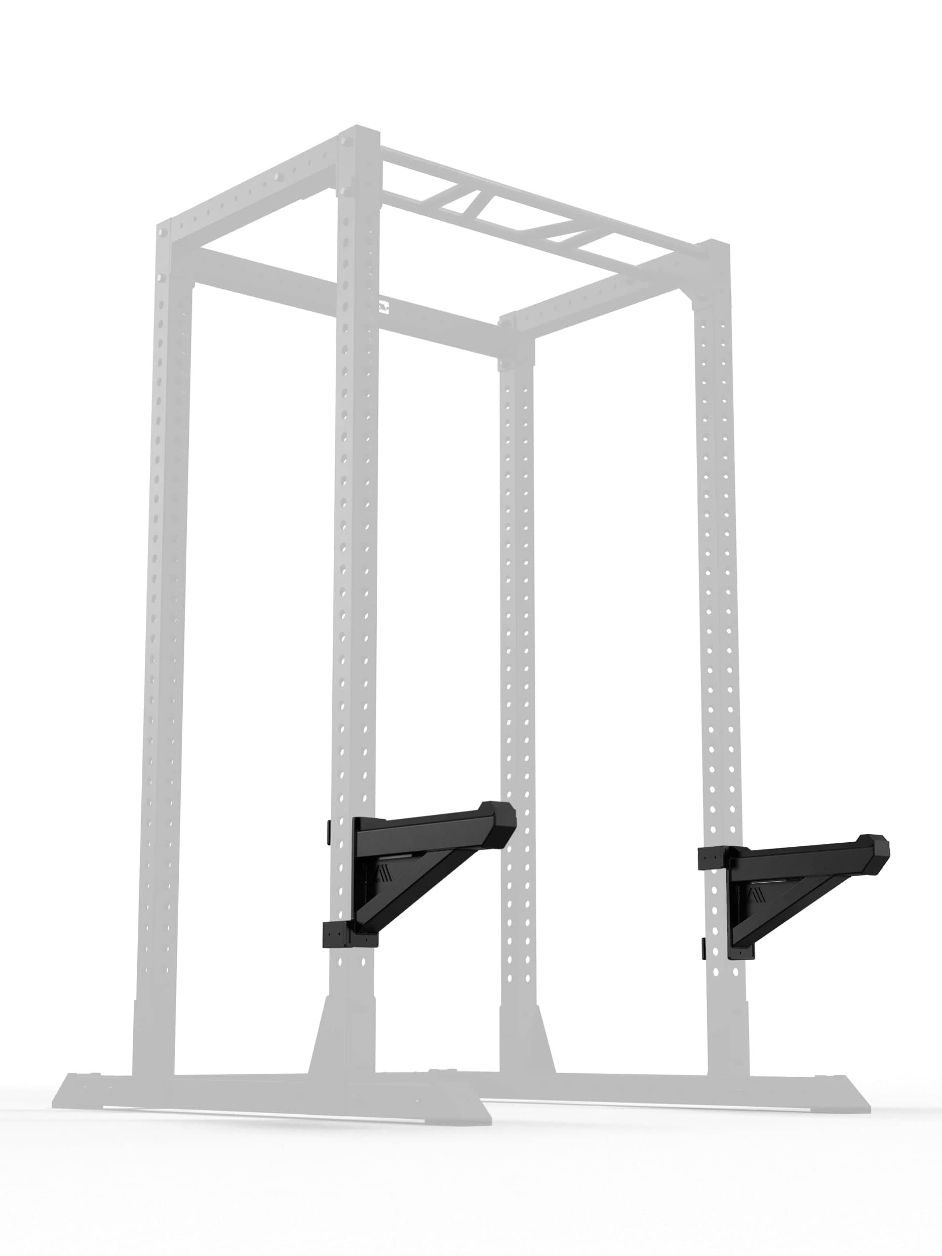 R7 Safety Spotter Arms in Schwarz, Paar, montiert am Atletica R7 Power Rack