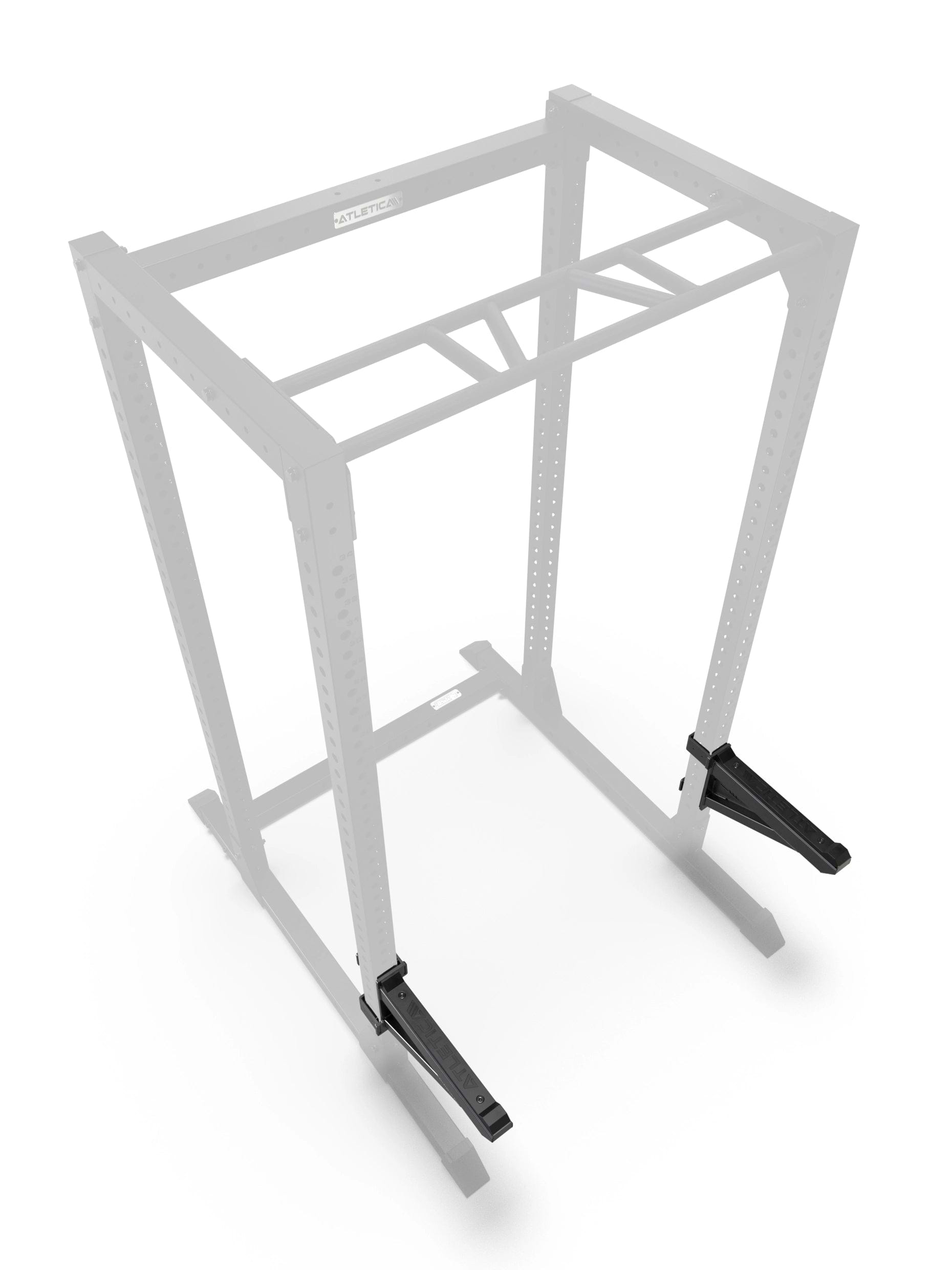 R7 Safety Spotter Arms, in Schwarz, Paar, Draufsicht, montiert am Atletica R7 Power Rack
